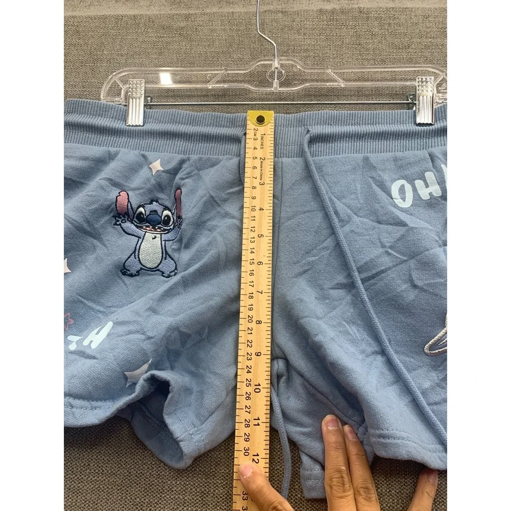 Disney Lilo & Stitch Lounge Shorts Girls M8/10 Blue Fleece Lined Embroidered